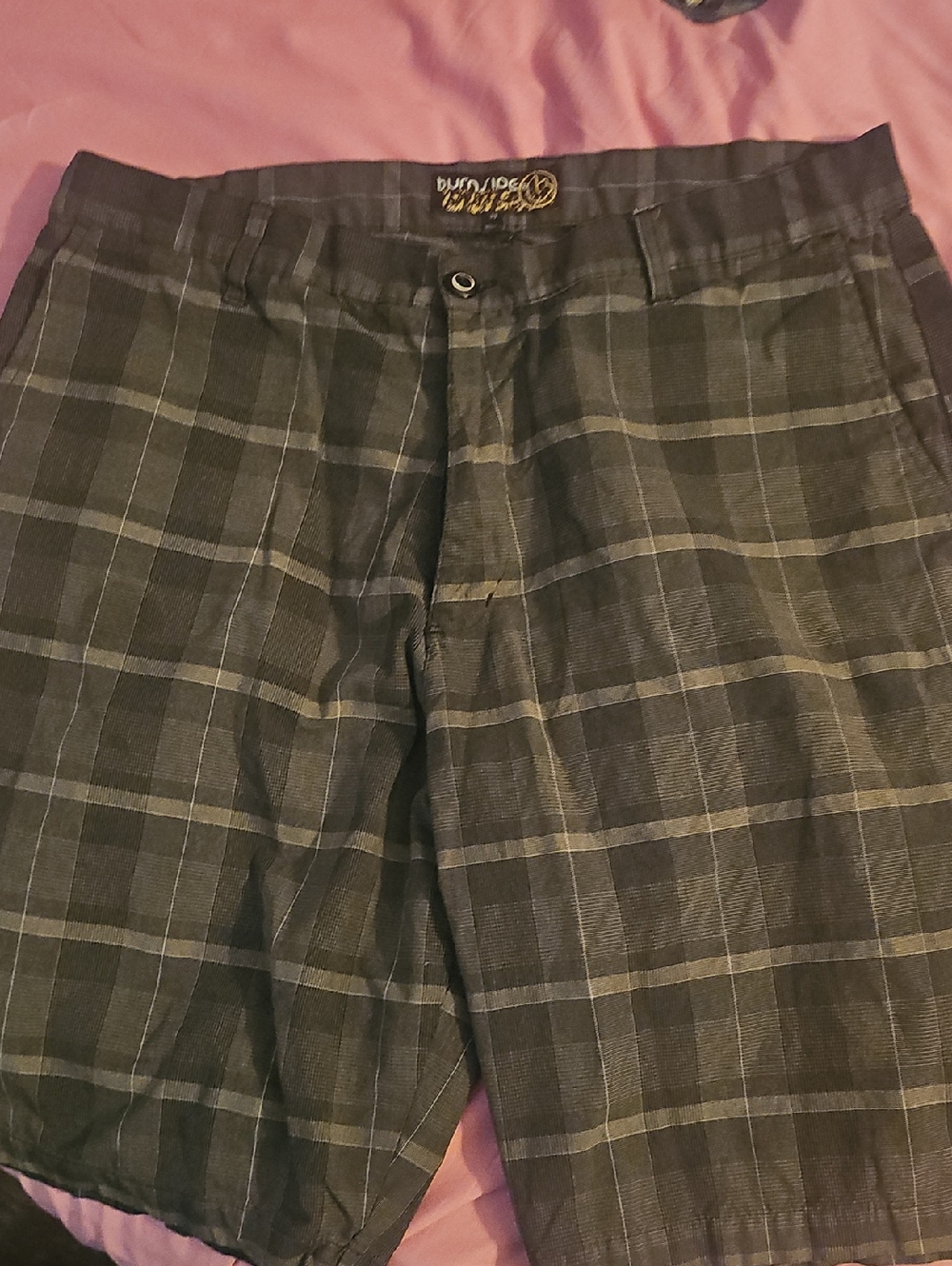 burnside Black and Gray Plaid Men's Shorts
